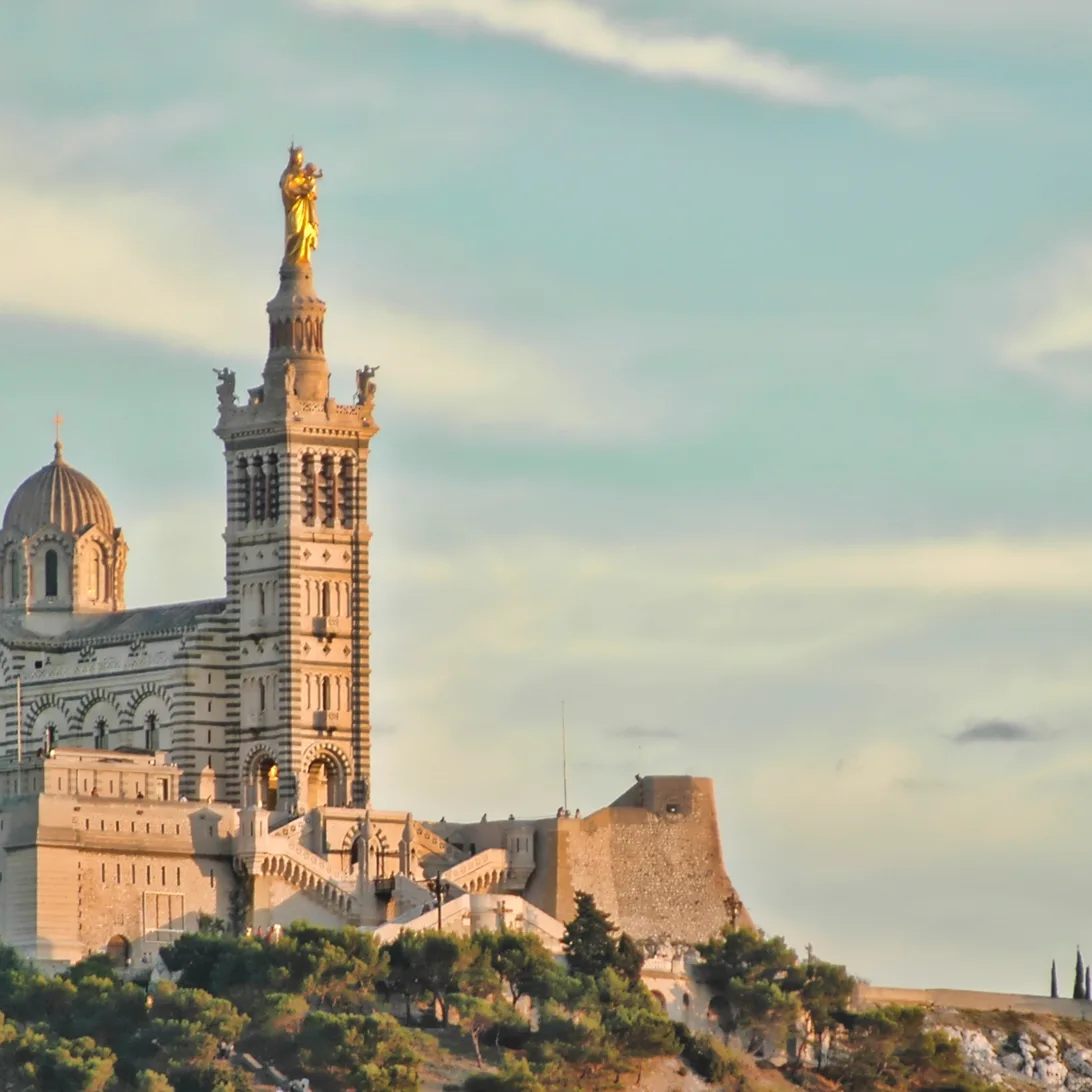 Panoramic view of Marseille harbour and historic architecture