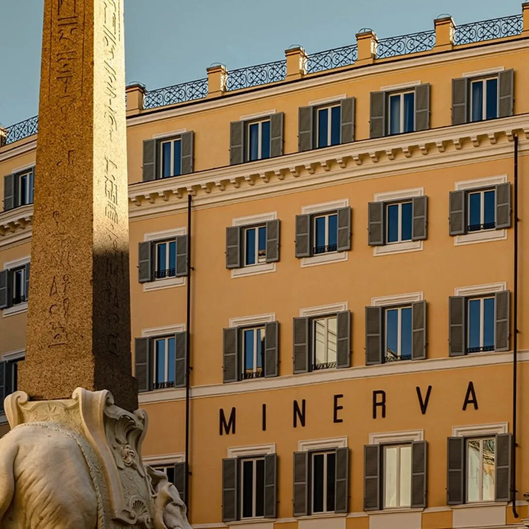 Orient Express La Minerva exterior with Bernini obelisk in Piazza della Minerva, Rome