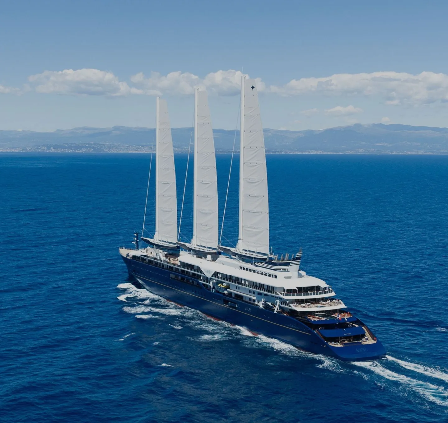Orient Express Corinthian at sea under her rigid sails