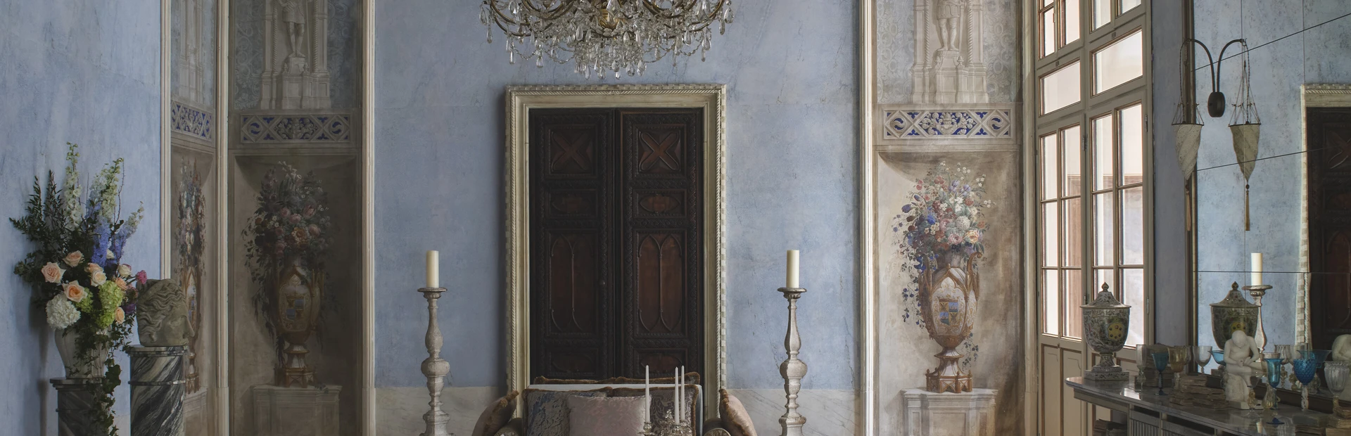The Sala Della Cultura cultural salon at Orient Express Venezia with contemporary art and restored murals
