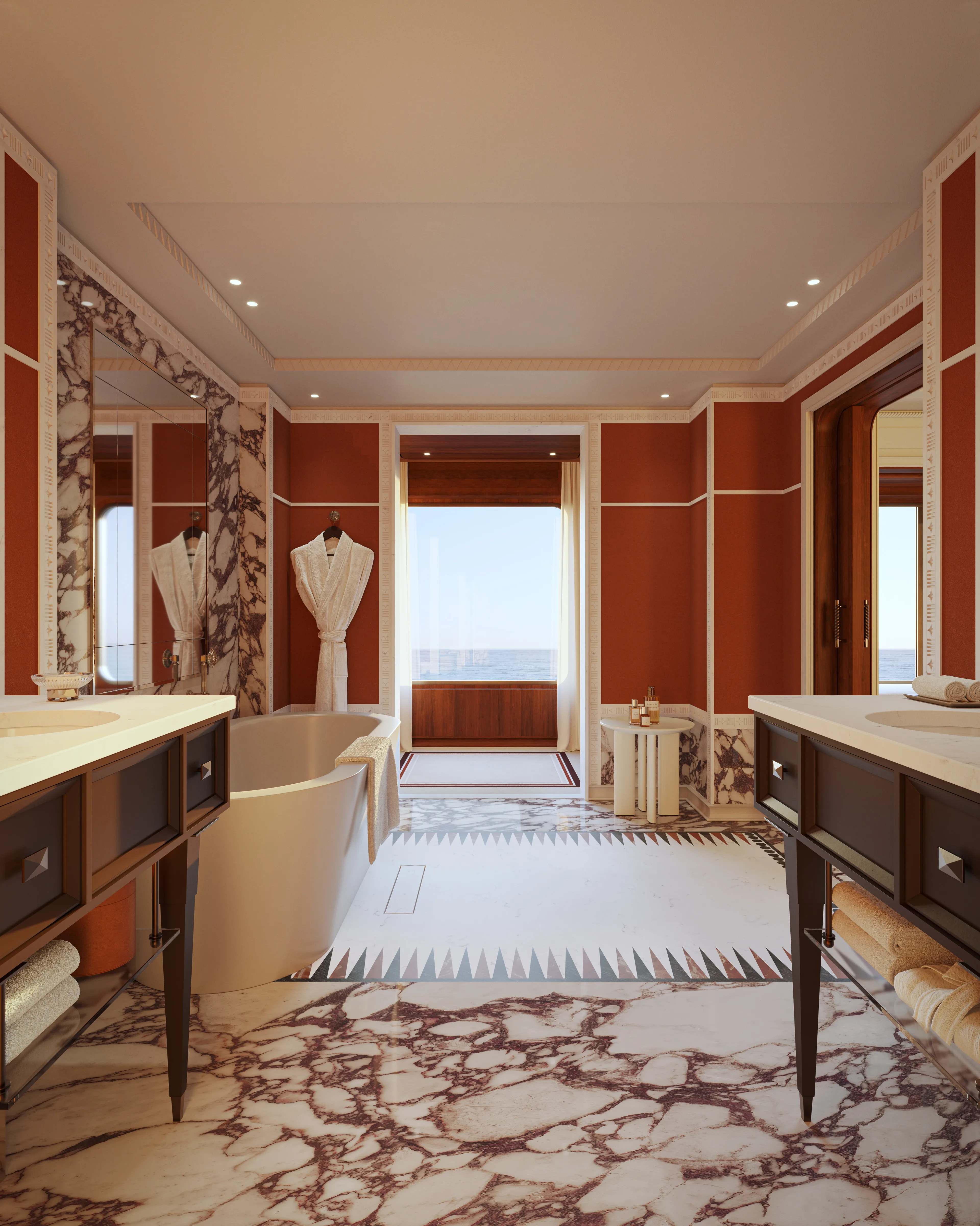 Luxury marble bathroom with bath