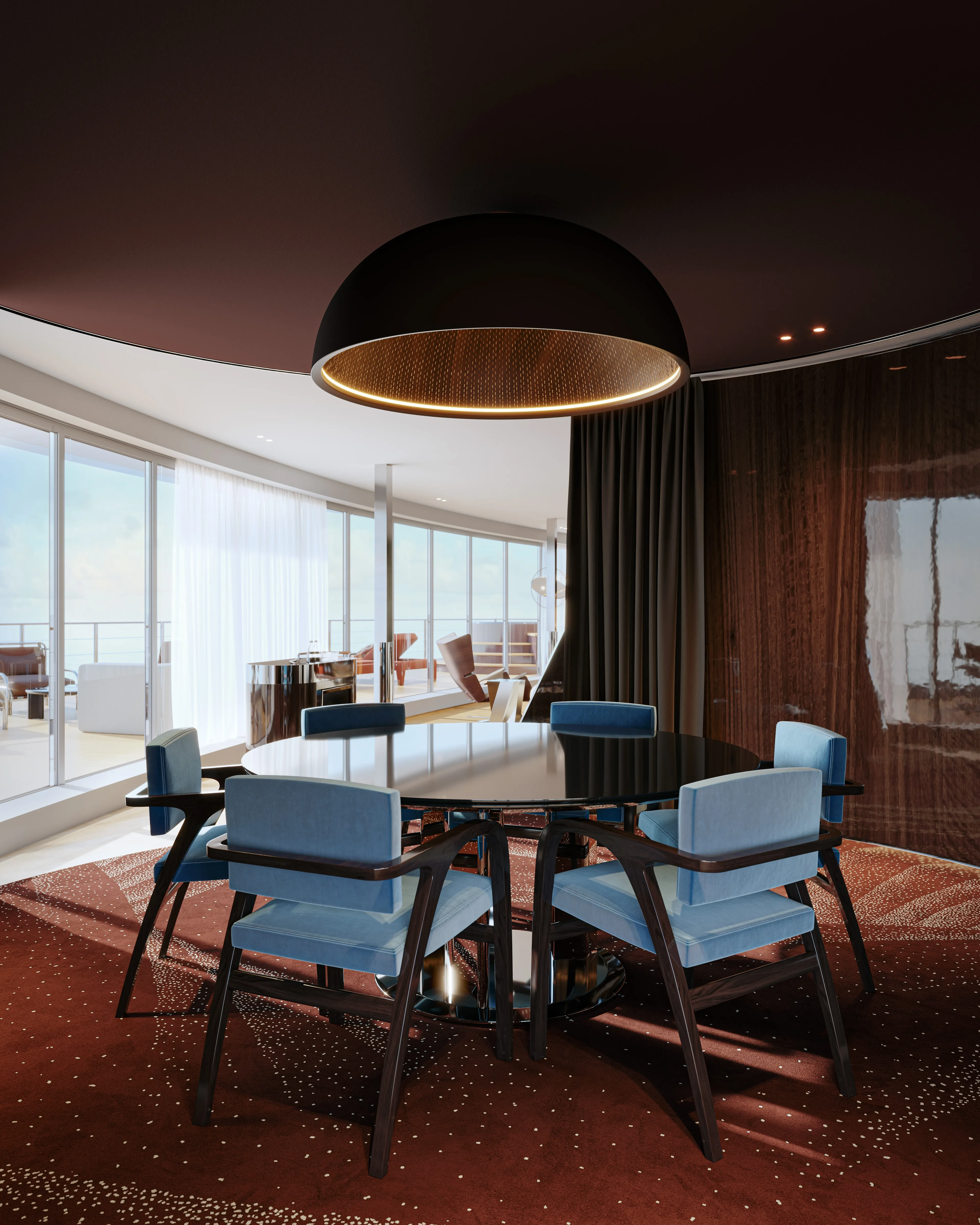 Penthouse suite with dining room and sea view