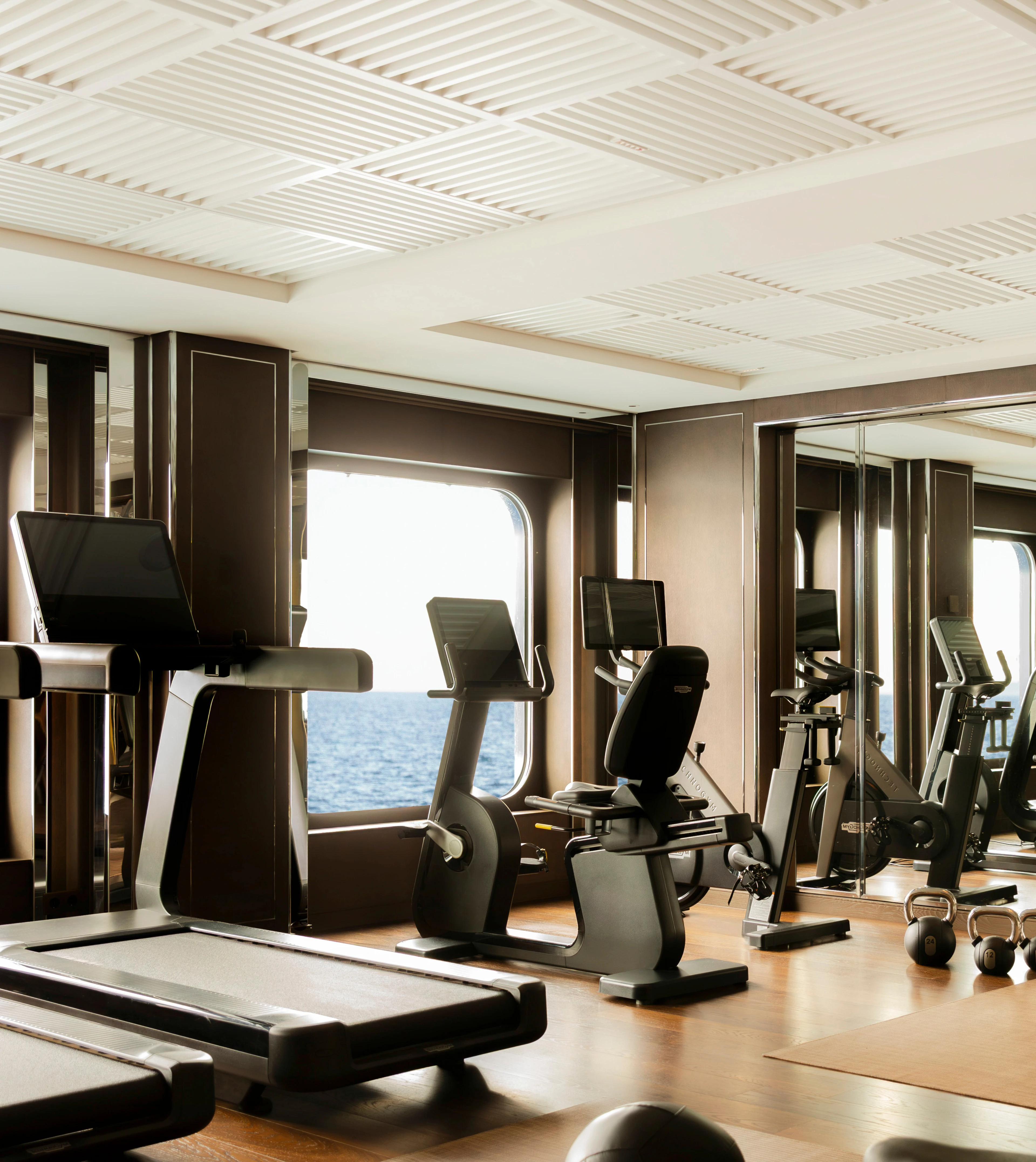 Fitness room aboard the yacht
