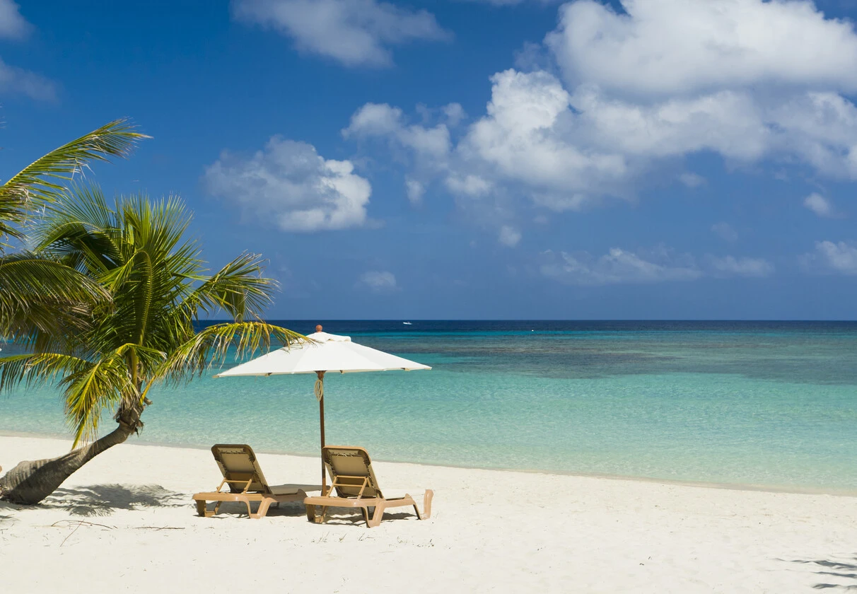 Sunbeds on a caribbean beach