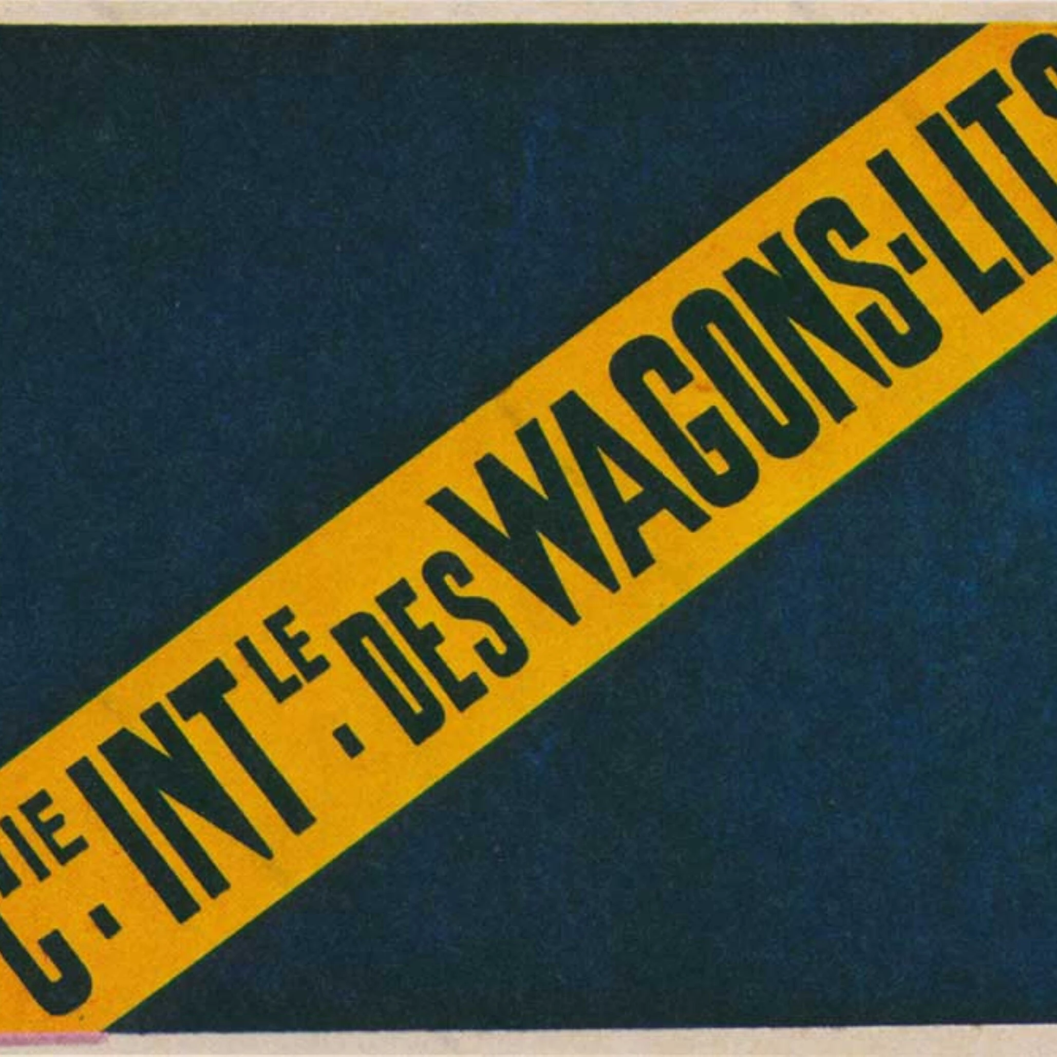 Orient Express diagonal yellow band reading WAGONS-LITS on dark blue vintage CIWL railway poster 