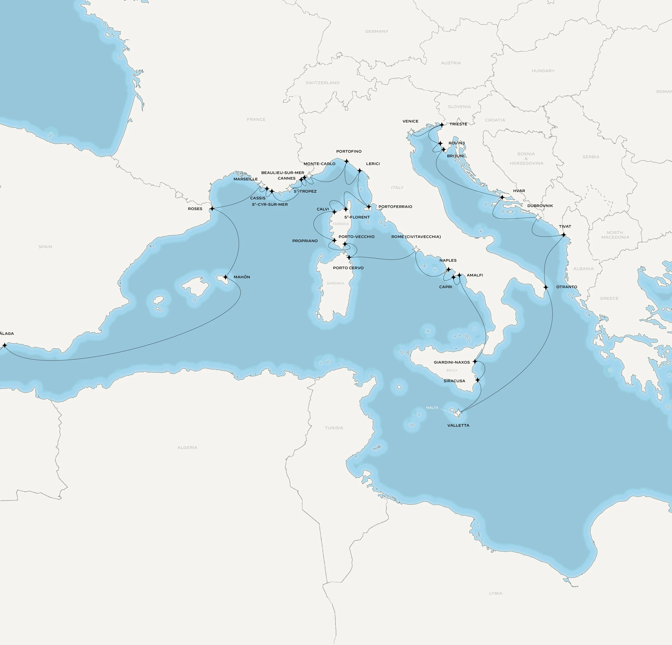 Orient Express Sailing Yachts - Mediterrean Map